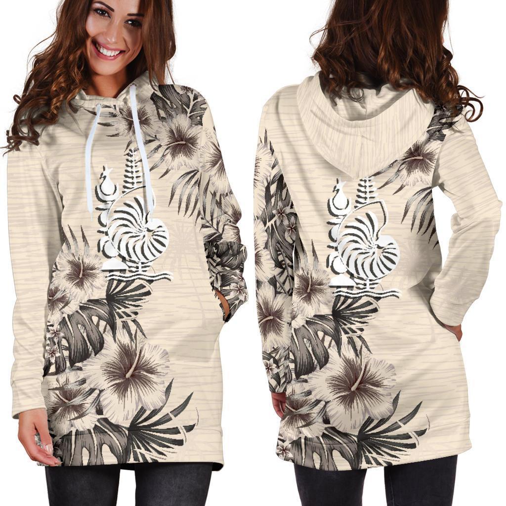 New Caledonia Hoodie Dress - New Caledonia Coat Of Arms & Beige Hibiscus - Polynesian Pride
