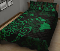 Hawaii Quilt Bed Set - Turtle Hibiscus Map Green Quilt Bed Set - Polynesian Pride