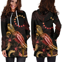 Cook Islands Polynesian Hoodie Dress - Turtle With Blooming Hibiscus Gold - Polynesian Pride