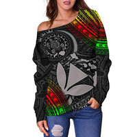 Hawaii Polynesian Women's Off Shoulder Sweater - Kanaka Maoli Hawaiian Map - Polynesian Pride