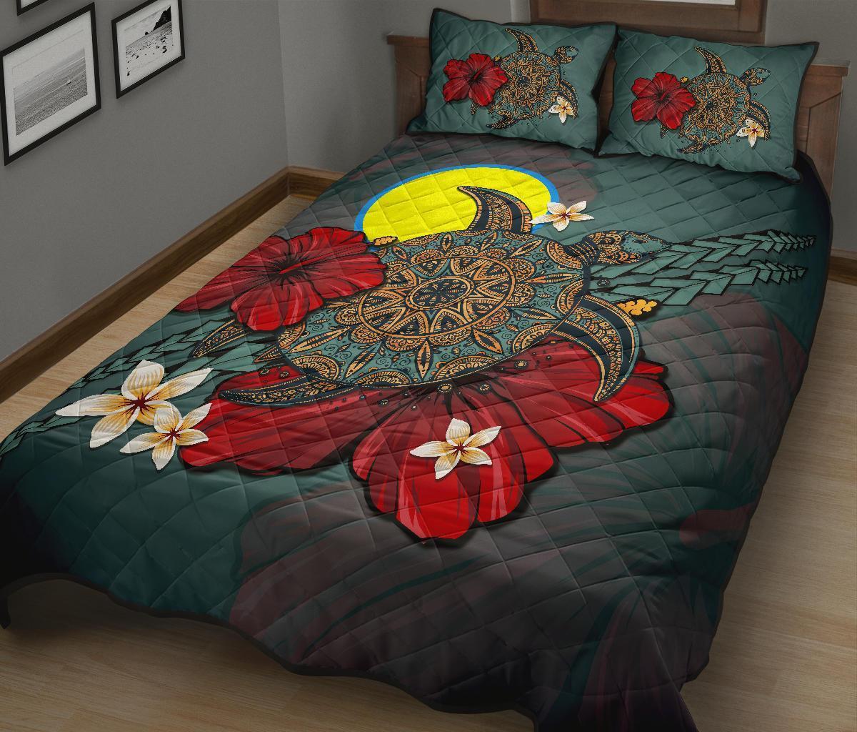 Palau Quilt Bed Set - Blue Turtle Tribal - Polynesian Pride