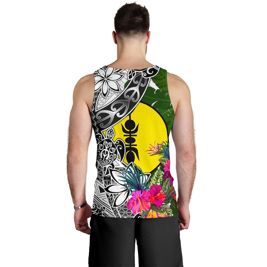 New Caledonia Men's Tank Top White - Turtle Plumeria Banana Leaf - Polynesian Pride