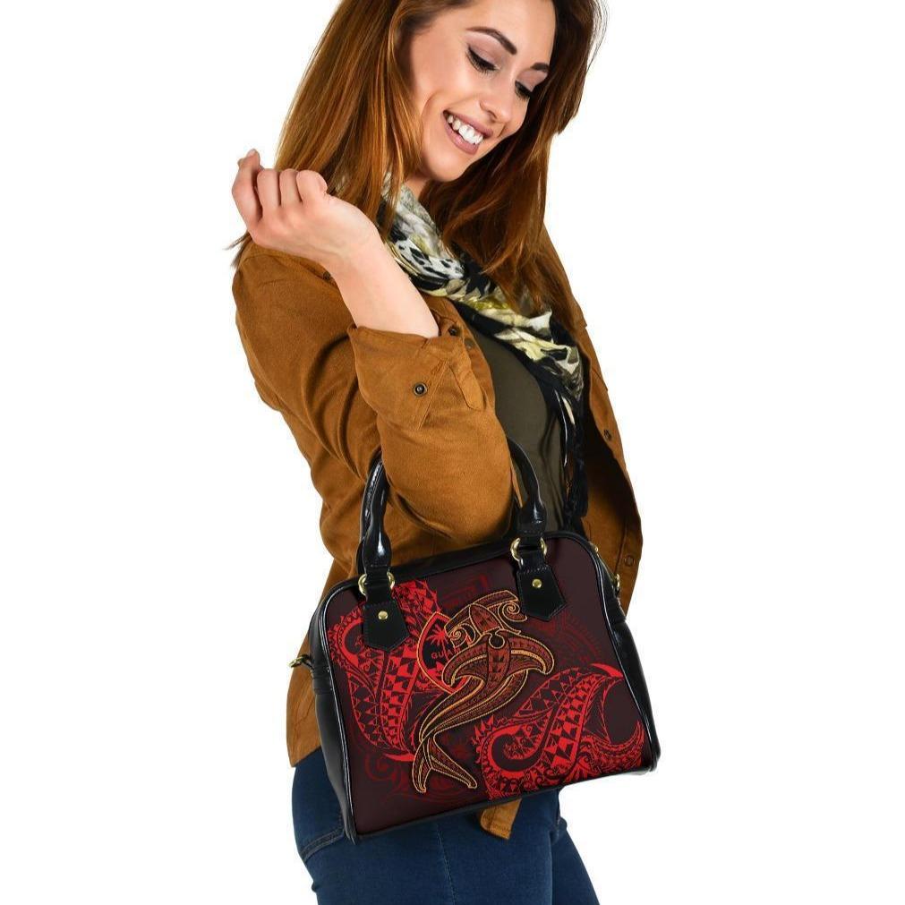 Guam Polynesian Shoulder Hanbag - Red Shark Polynesian Tattoo One Size Red - Polynesian Pride