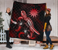Nauru Polynesian Premium Quilt - Turtle With Blooming Hibiscus Red - Polynesian Pride