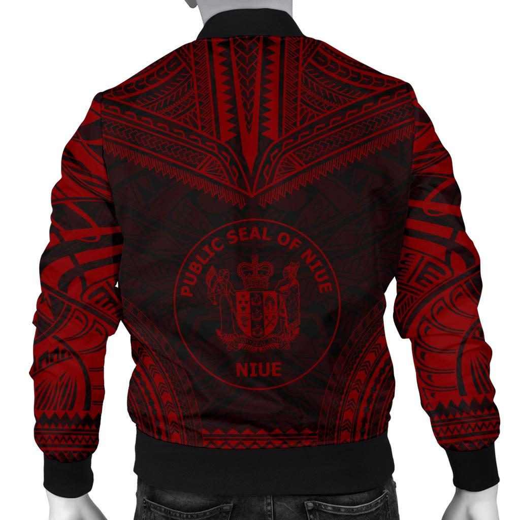 Niue Polynesian Chief Men's Bomber Jacket - Red Version - Polynesian Pride