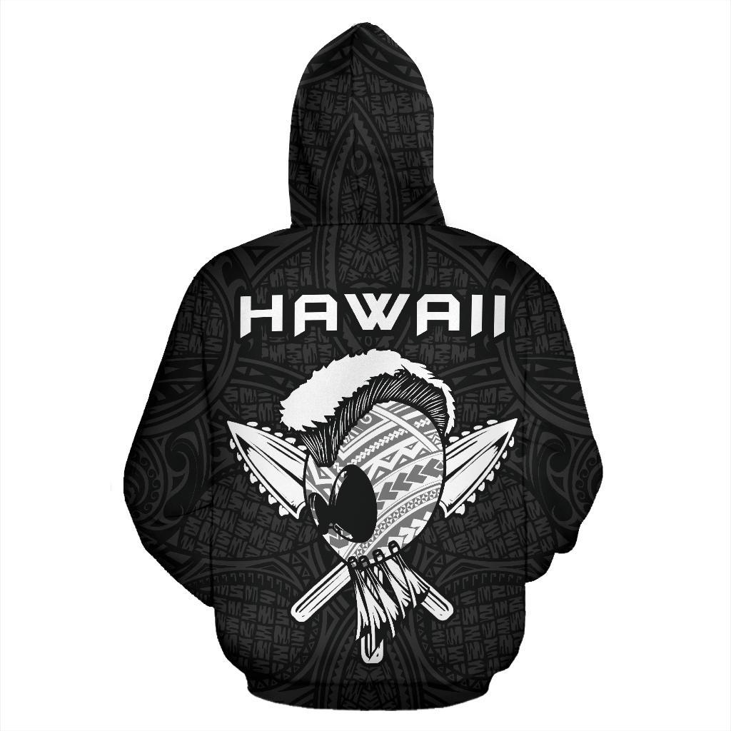 Polynesian Kakau Helmet Weapon White Kanaka Warrior Hoodie (Zip) - Polynesian Pride