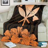 Hawaiian Kanaka Premium Blanket Hibiscus Polynesian Love Orange - Polynesian Pride