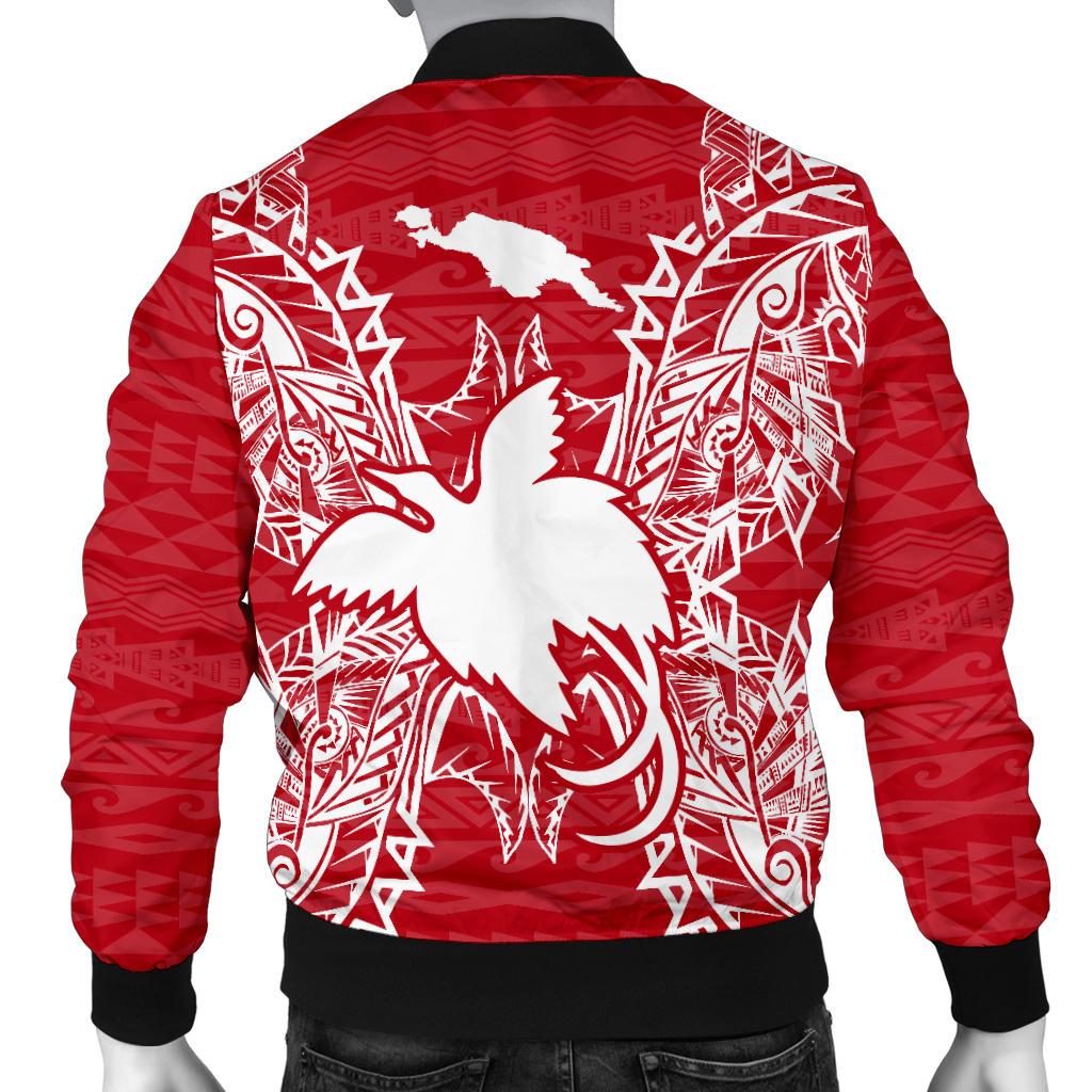Papua New Guinea Polynesian Men's Bomber Jacket Map Red White - Polynesian Pride