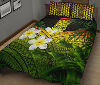 Hawaii Quilt Bed Set, Polynesian Tiki Plumeria Banana Leaves Reggae - Polynesian Pride