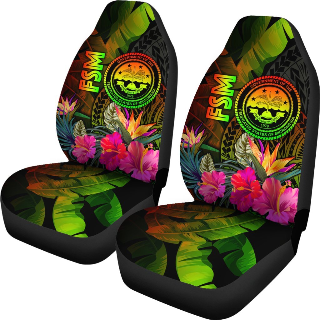 Federated States of Micronesia Polynesian Car Seat Covers - Hibiscus and Banana Leaves - Polynesian Pride