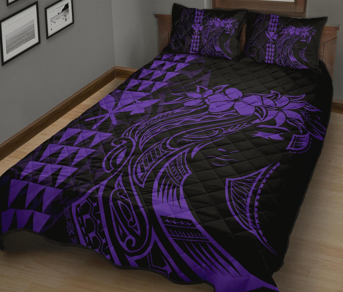 Hawaii Map Kanaka Polynesian Hula Girl Quilt Bed Set - Purple - Polynesian Pride
