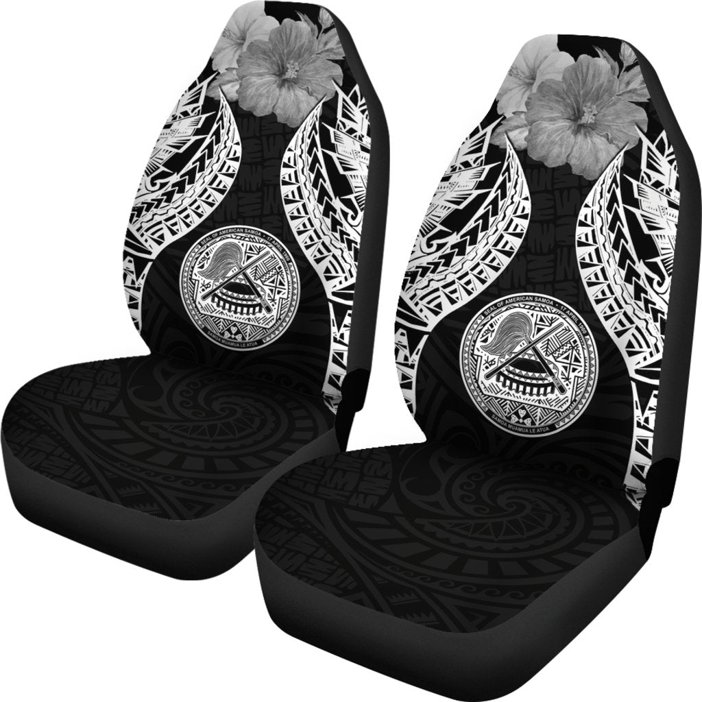 American Samoa Polynesian Car Seat Covers Pride Seal And Hibiscus Black - Polynesian Pride
