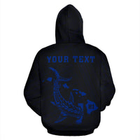 Polynesian Kakau Hammerhead Shark Map of Hawaii Custom Zip Hoodie Blue - Polynesian Pride