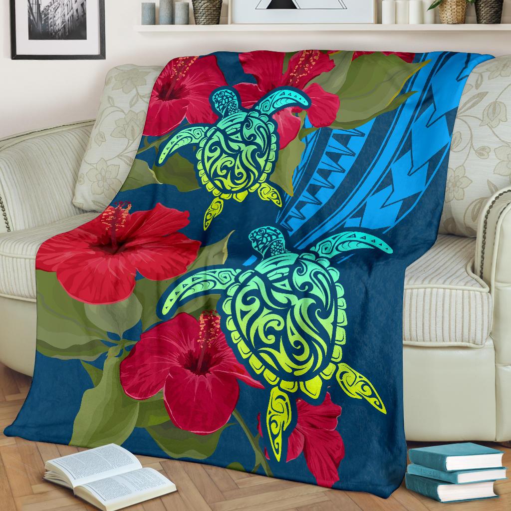 Hawaii Turtle Hibiscus Polynesian Premium Blanket - Bana Style - Polynesian Pride
