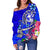 Tonga Women's Off Shoulder Sweater - Turtle Plumeria (Blue) - Polynesian Pride