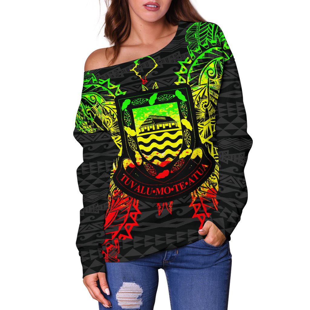 Tuvalu Polynesian Shoulder Sweater Map Reggae - Polynesian Pride