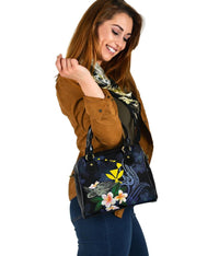 Polynesian Hawaii Shoulder Handbag - Turtle With Plumeria Flowers - Polynesian Pride