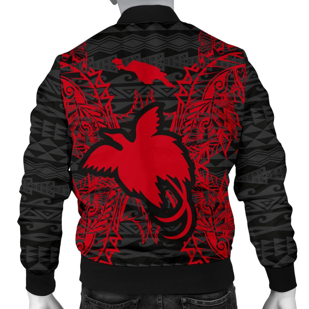 Papua New Guinea Polynesian Men's Bomber Jacket Map Red - Polynesian Pride
