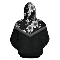 Hawaii Vintage Pattern Zip up Hoodie Black and White Hibiscus - Polynesian Pride