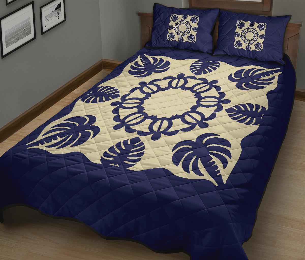 Hawaiian Quilt Bed Set Royal Pattern - Blue - Polynesian Pride