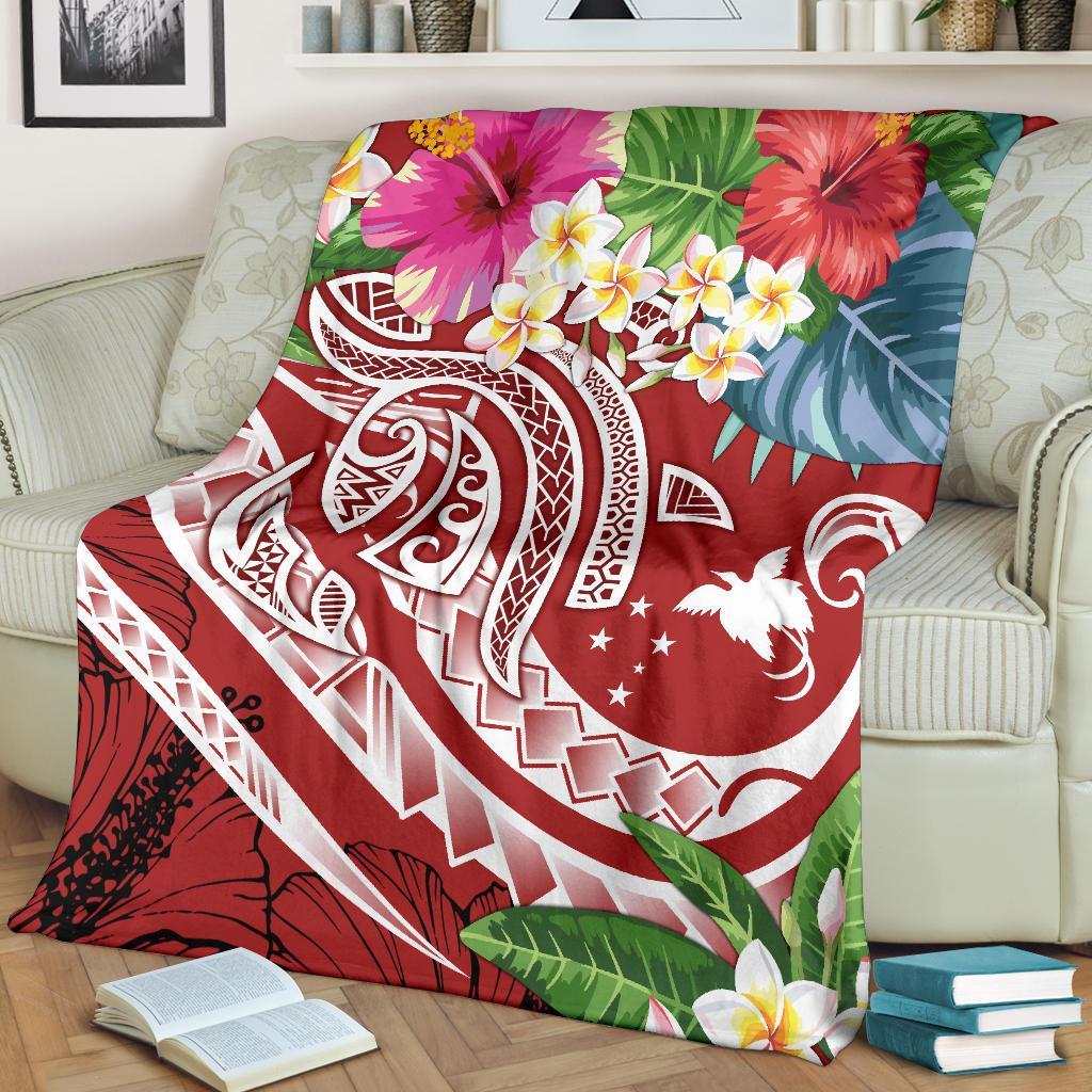 Papua New Guinea Polynesian Premium Blanket - Summer Plumeria (Red) - Polynesian Pride