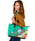 Hawaii Polynesian Large Leather Tote Bag - Hawaii Seal With Turtle Plumeria (Turquoise) - Polynesian Pride