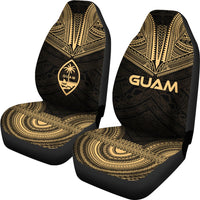 Guam Car Seat Cover - Guam Coat Of Arms Polynesian Chief Tattoo Gold Version - Polynesian Pride