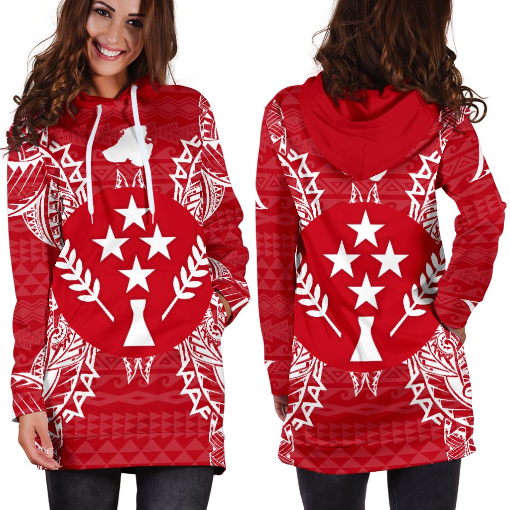 Kosrae Polynesian Hoodie Dress Map Red White - Polynesian Pride