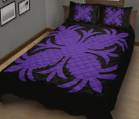 Hawaiian Quilt Bed Set Royal Pattern - Black And Purple - A2 Style - Polynesian Pride