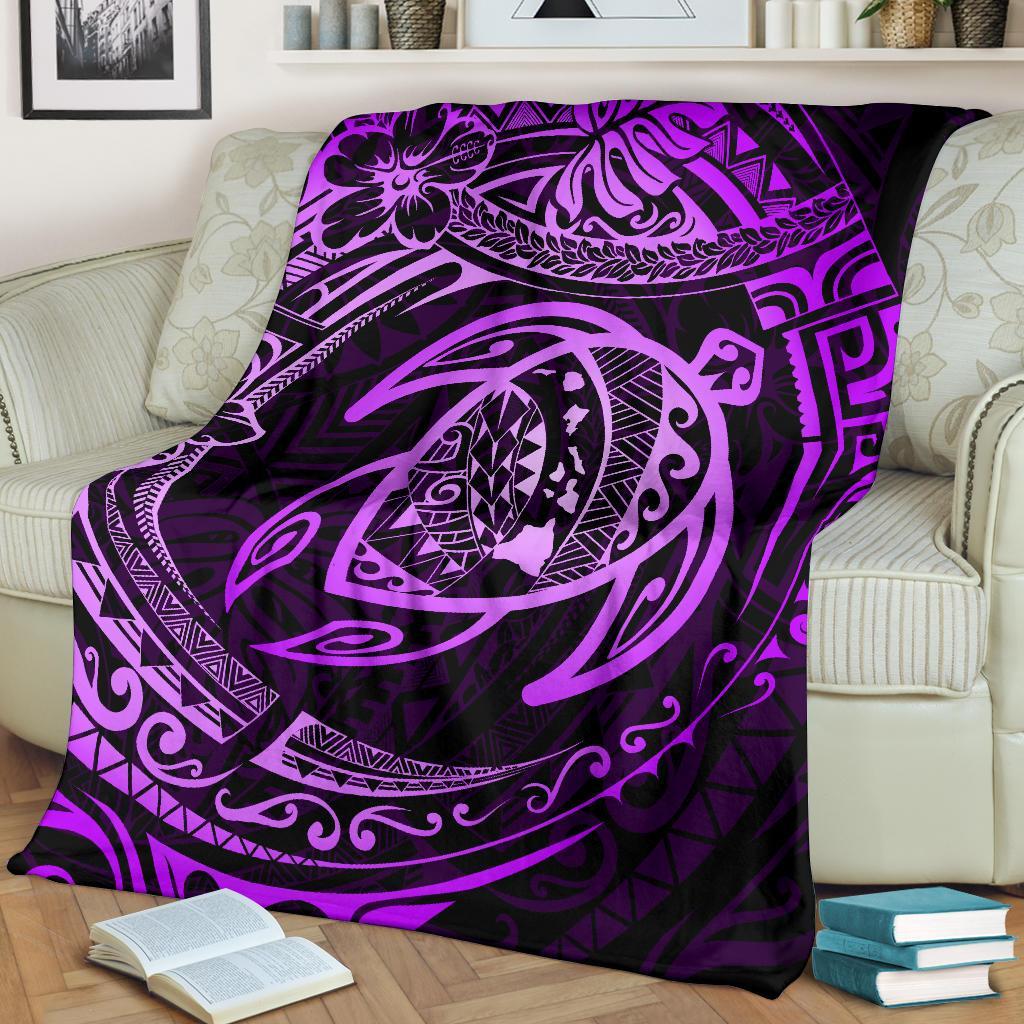 Hawaiian Turtle Polynesian Purple Premium Blanket - Polynesian Pride