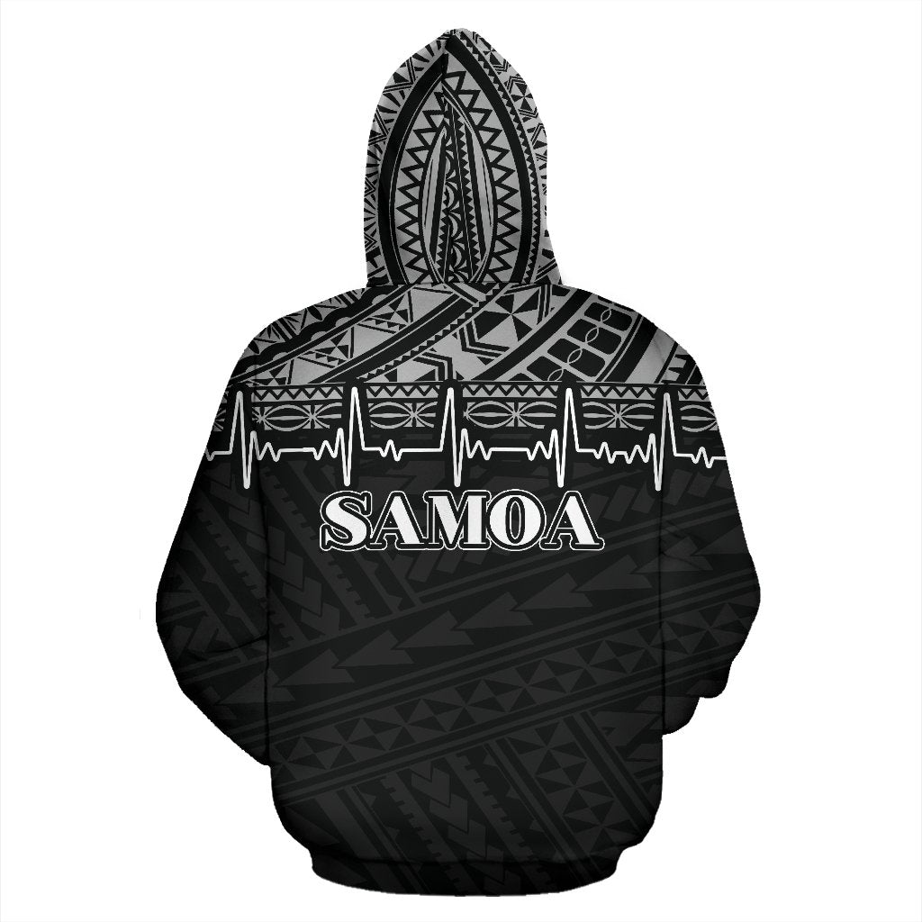 Samoa Polynesian All Over Zip up Hoodie Black White Heartbeat Style - Polynesian Pride
