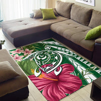 Hawaii Polynesian Turtle Tropical Hibiscus Plumeria Rug - Green - Polynesian Pride