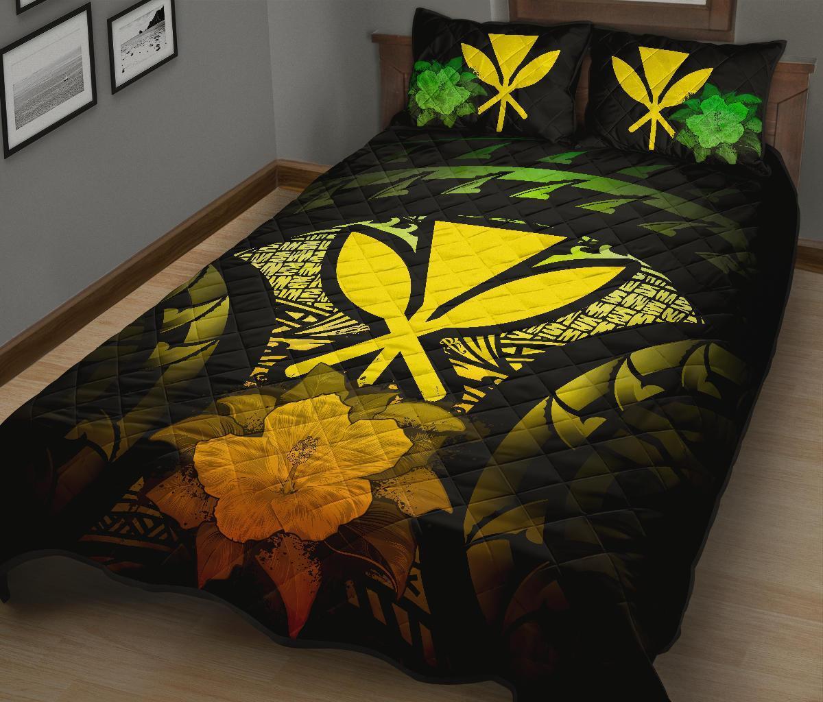 Kanaka Maoli (Hawaii) Polynesian Quilt Bed Set Hibiscus Reggae - Polynesian Pride