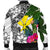 Hawaii Men's Bomber Jacket White - Turtle Plumeria Banana Leaf - Polynesian Pride