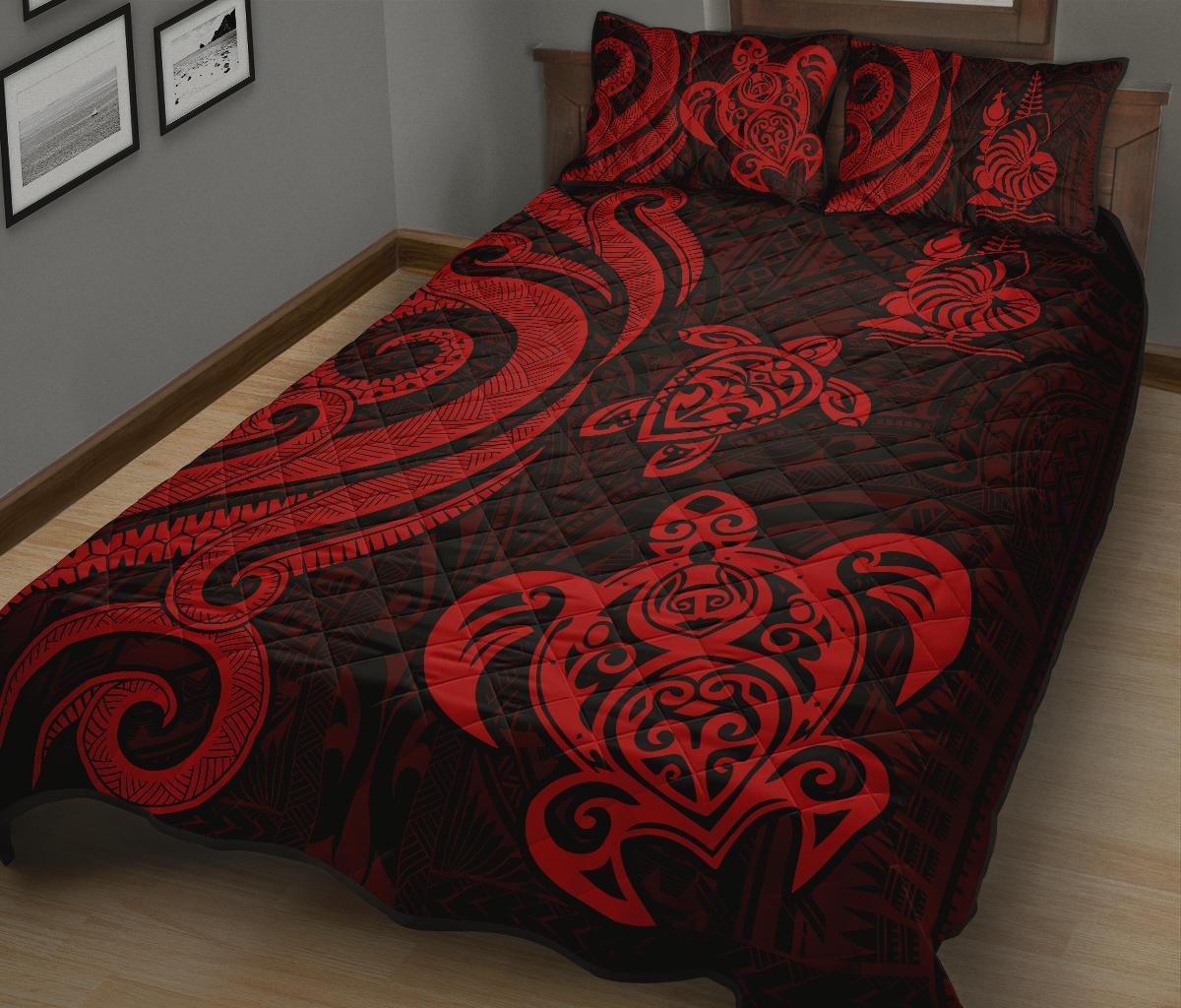 New Caledonia Quilt Bed Set - Red Tentacle Turtle - Polynesian Pride
