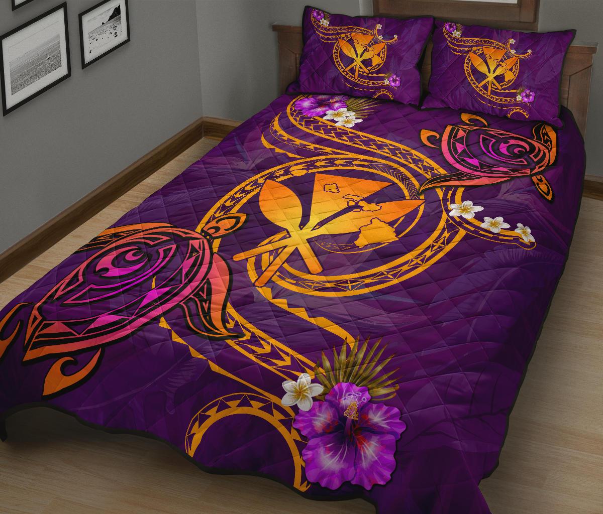 Hawaii Turtle Polynesian Violet Quilt Bed Set - Tee Style - AH - Polynesian Pride