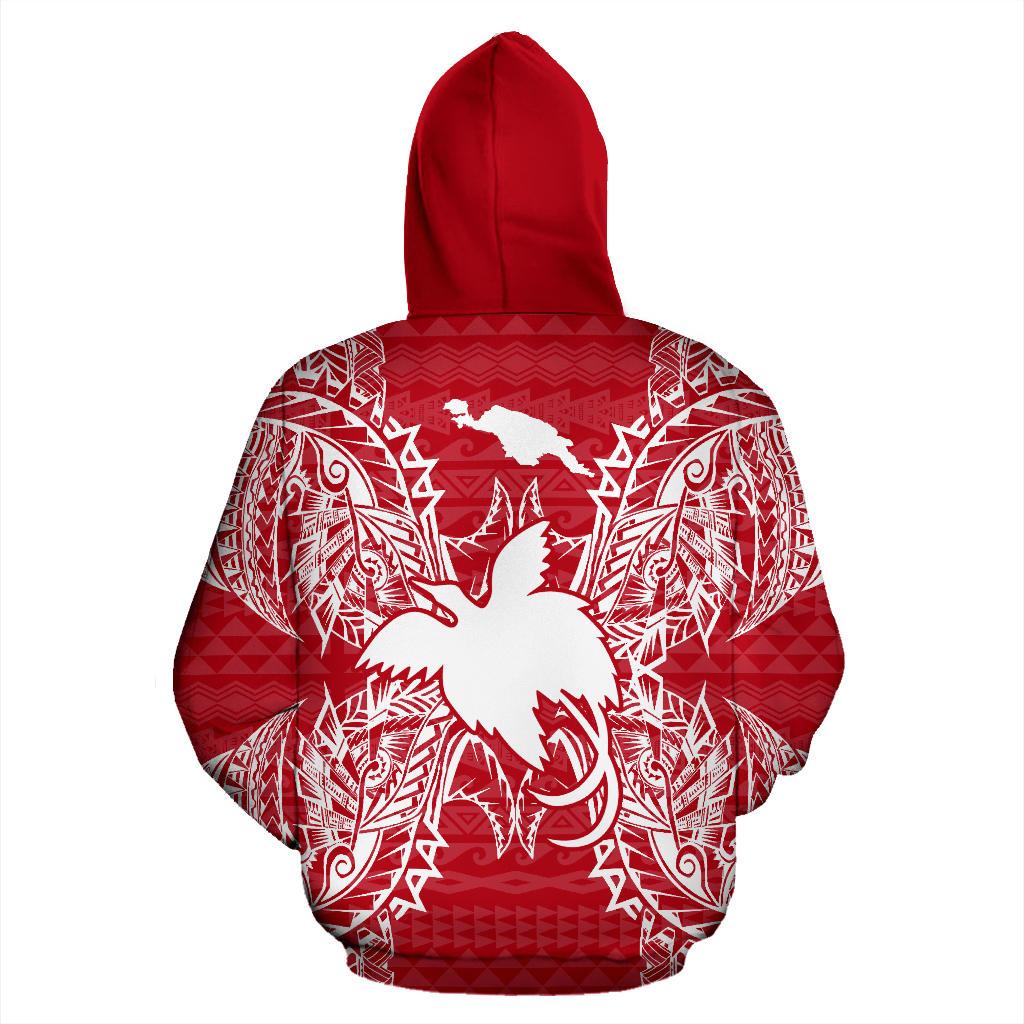 Papua New Guinea Polynesian ll Over Hoodie Map Red White - Polynesian Pride