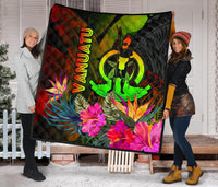 Vanuatu Polynesian Premium Quilt - Hibiscus and Banana Leaves - Polynesian Pride