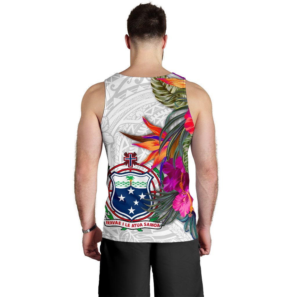 Samoa Men's Tank Top Polynesian Hibiscus White Pattern - Polynesian Pride