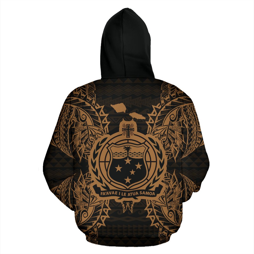 Samoa Polynesian All Over Zip up Hoodie Map Gold - Polynesian Pride