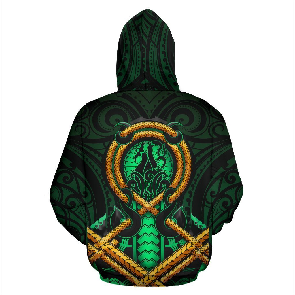 Maori New Zealand All Over Zip up Hoodie Manaia Green - Polynesian Pride