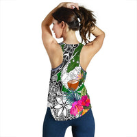 Pohnpei Women's Racerback Tank White - Turtle Plumeria Banana Leaf - Polynesian Pride