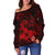 Polynesian Hawaii Off Shoulder Sweater - Humpback Whale with Hibiscus (Red) - Polynesian Pride