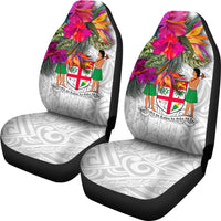 Fiji Polynesian Car Seat Covers - Hibiscus White Pattern - Polynesian Pride
