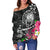 Hawaii Polynesian Women's Off Shoulder Sweater - Turtle Plumeria (Black) - Polynesian Pride