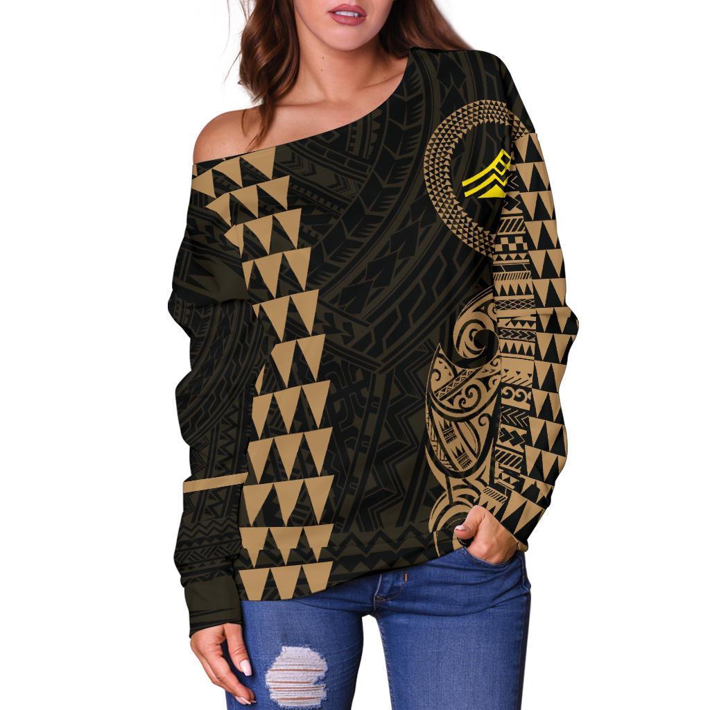Hawaii Mauna Kea Polynesian Women's Off Shoulder Sweater - Gold - Polynesian Pride