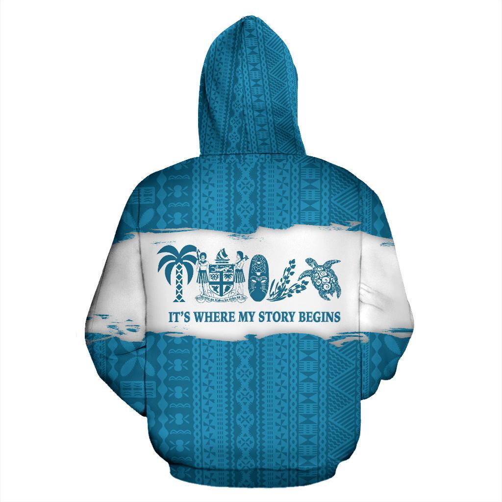 Fiji Tapa Hoodie Fiji Where My Story Begins Blue - Polynesian Pride