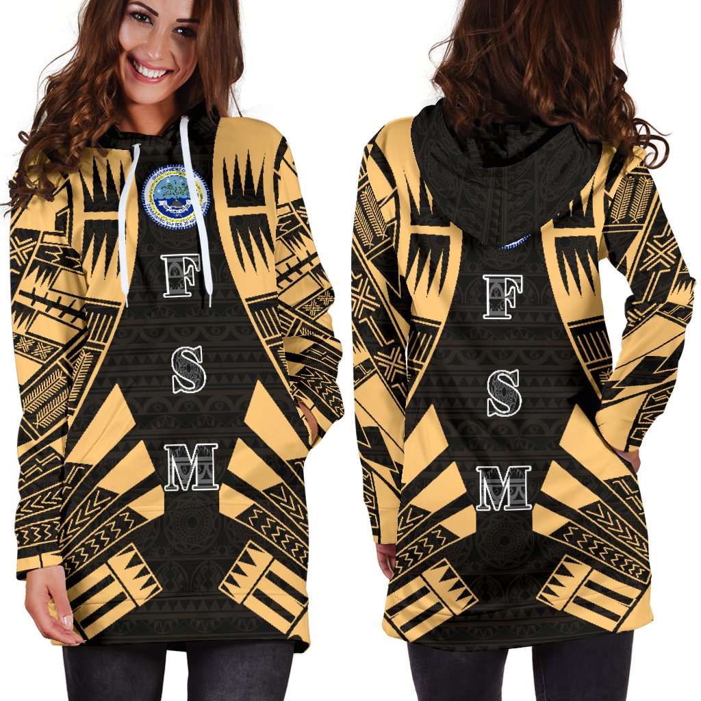 Federated States of Micronesia Hoodie Dress - Polynesian Tattoo Gold - Polynesian Pride
