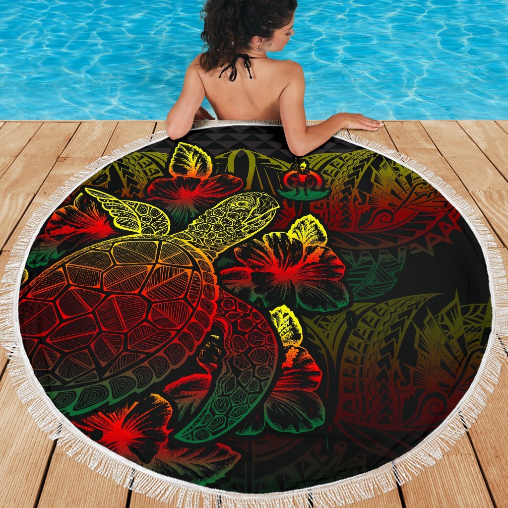 Vanuatu Polynesia Beach Blanket Turtle Hibiscus Reggae - Polynesian Pride