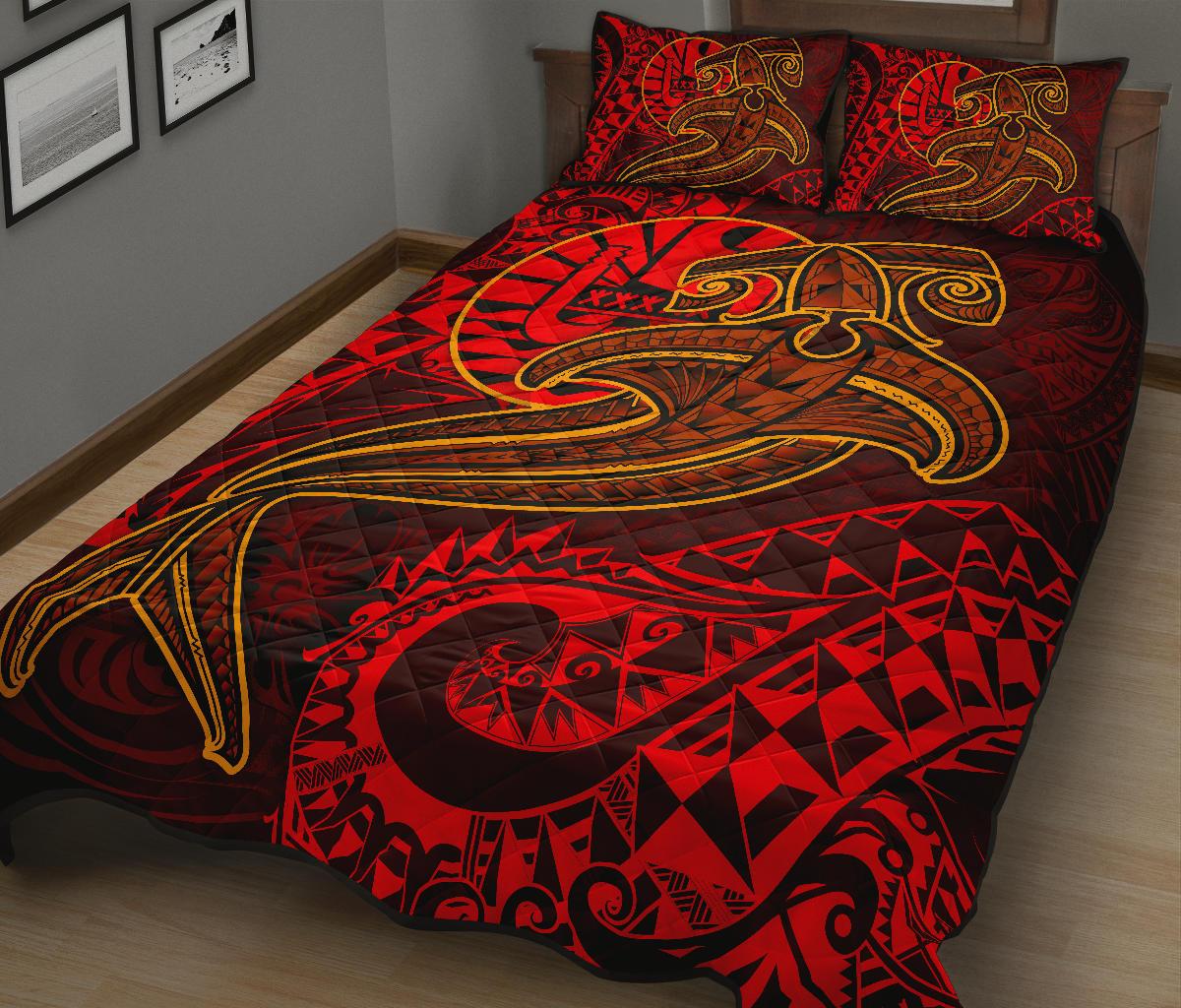 Tahiti Quilt Bed Set - Red Shark Polynesian Tattoo - Polynesian Pride